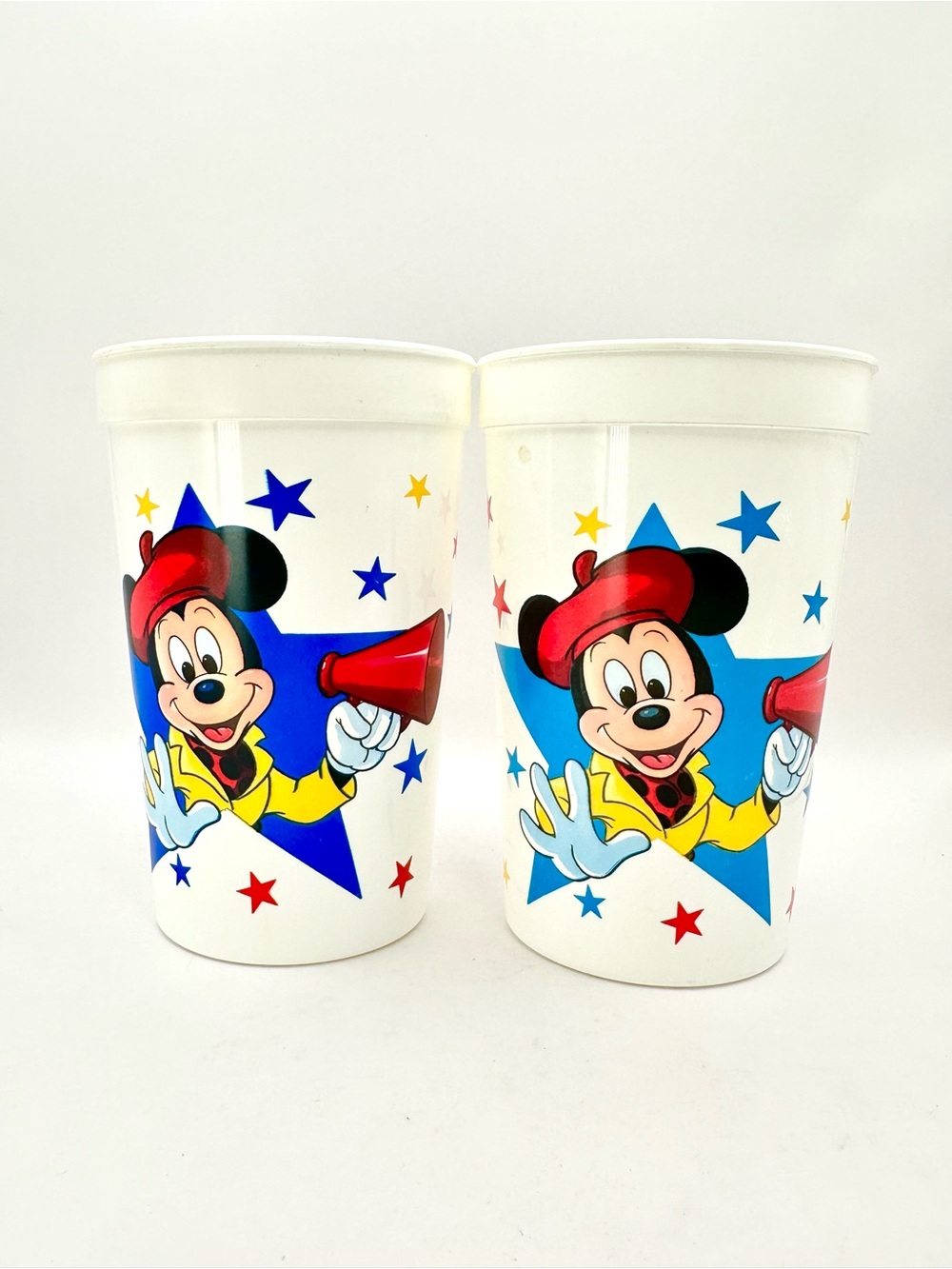 Walt Disney World  2 Vintage 1990 Coca-Cola Mickey Mouse Plastic Souvenir Cups